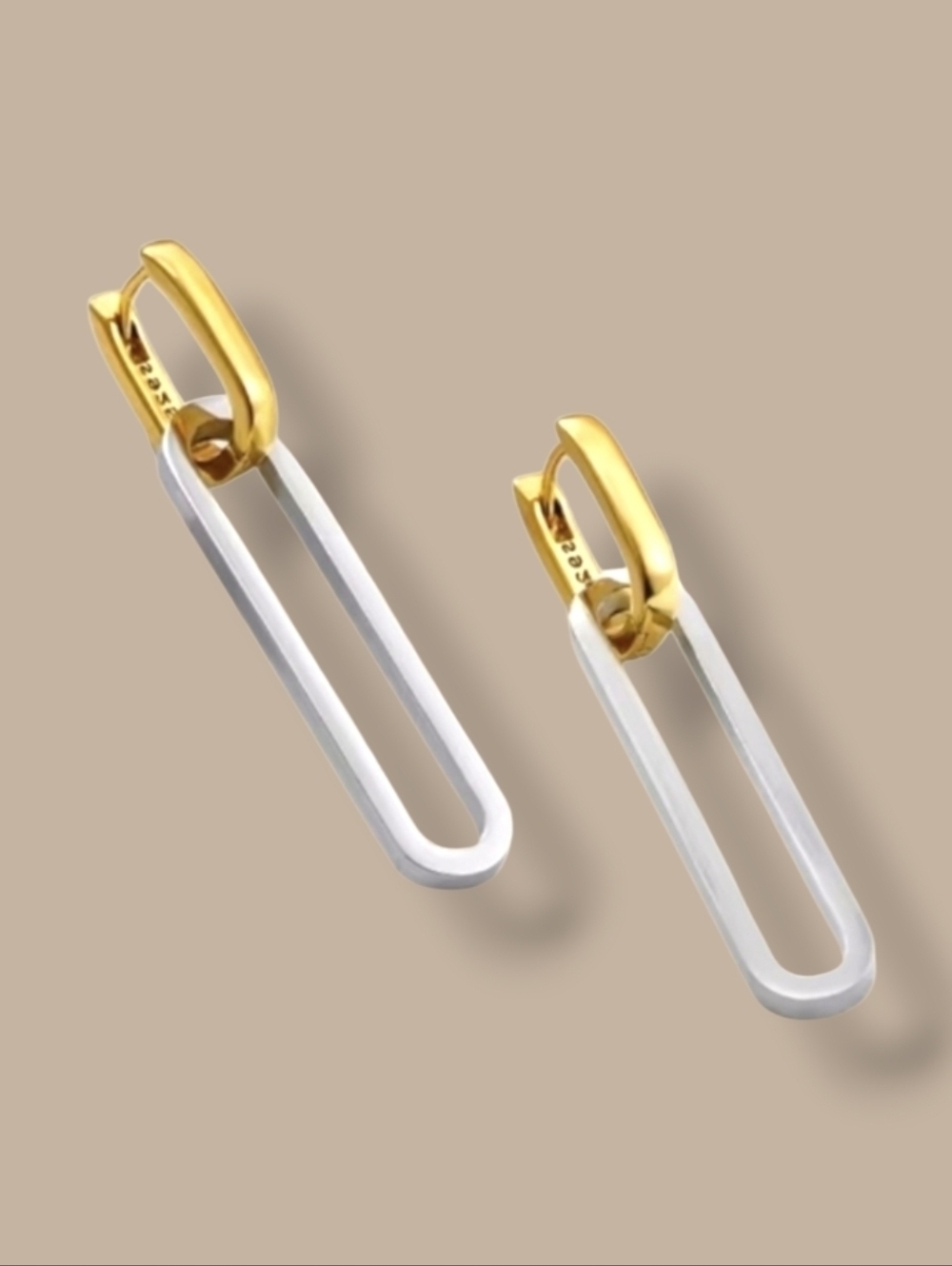 New! Two-Tone Geometric Paperclip Link Earrings • NWOT
